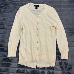 Express Angora Blend Cardigan Cream Ivory Rhinestone Button Sweater Large
